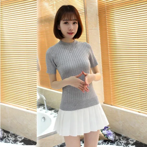 

Half Turtleneck Solid Color Top Summer New Casual Short Sleeves grey