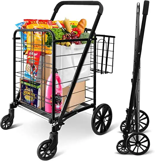 

Folding Grocery Utility Shopping Supermarket Cart W/ 360 Rolling Swivel Wheels, 110 lbs.