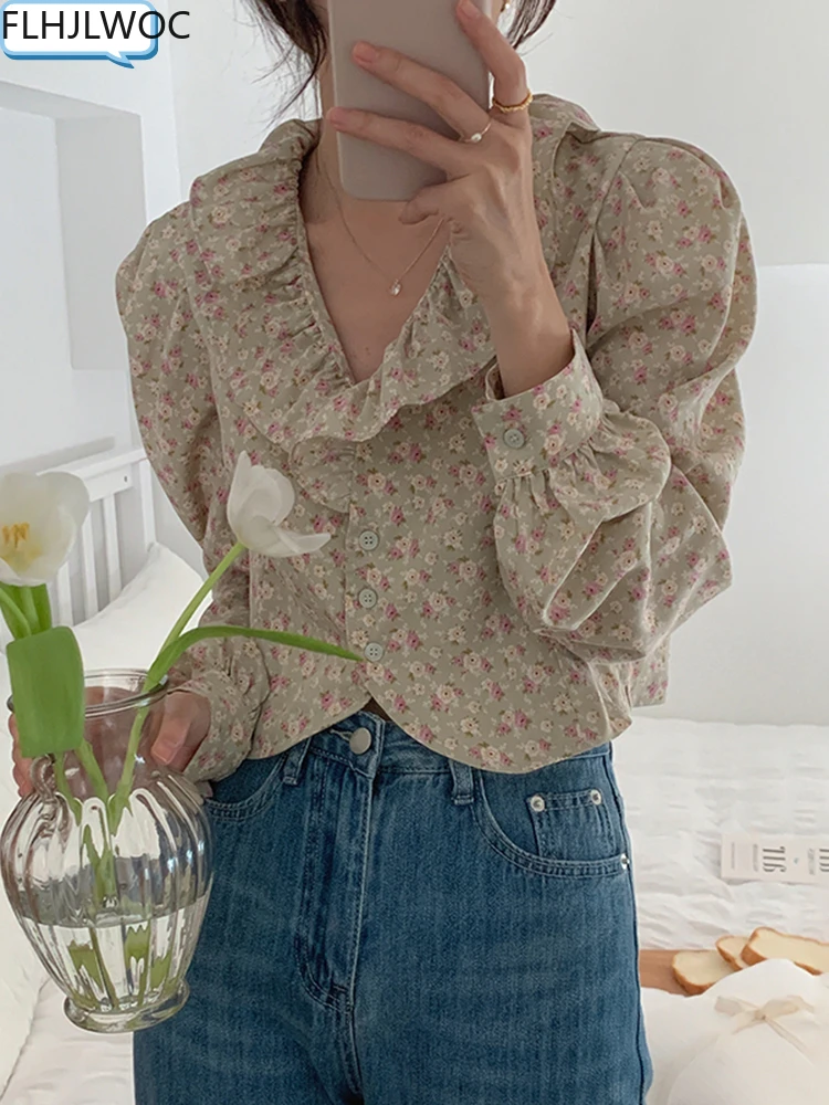 

Женская винтажная блузка с круглым вырезом, Милая Короткая рубашка в японском ретро-стиле, Модный укороченный топ в Корейском стиле, лето 2022