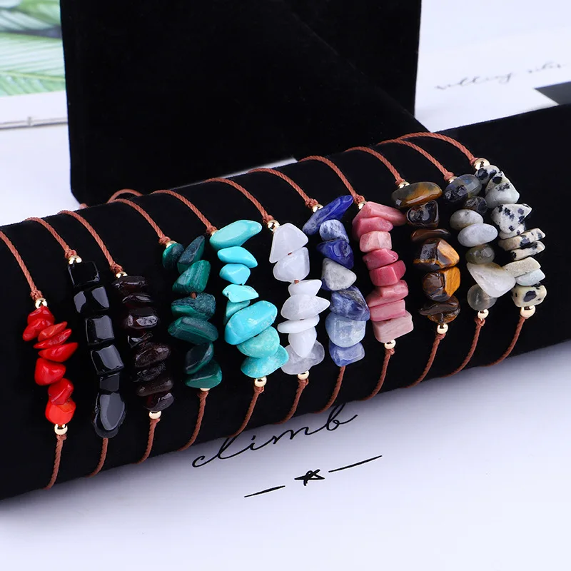 

Natural Gem Stone Bracelet Irregular Crystal Stretch Chip beads Rope Wrap Bracelet Women Friends Jewelry