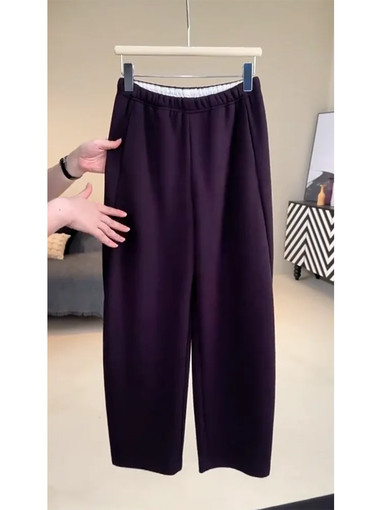 Plus Size Purple Korean Series Wear Western Sle Casual Pants Autumn and Winter New Elastic Waist Loose Slimming Age-Reducing ...