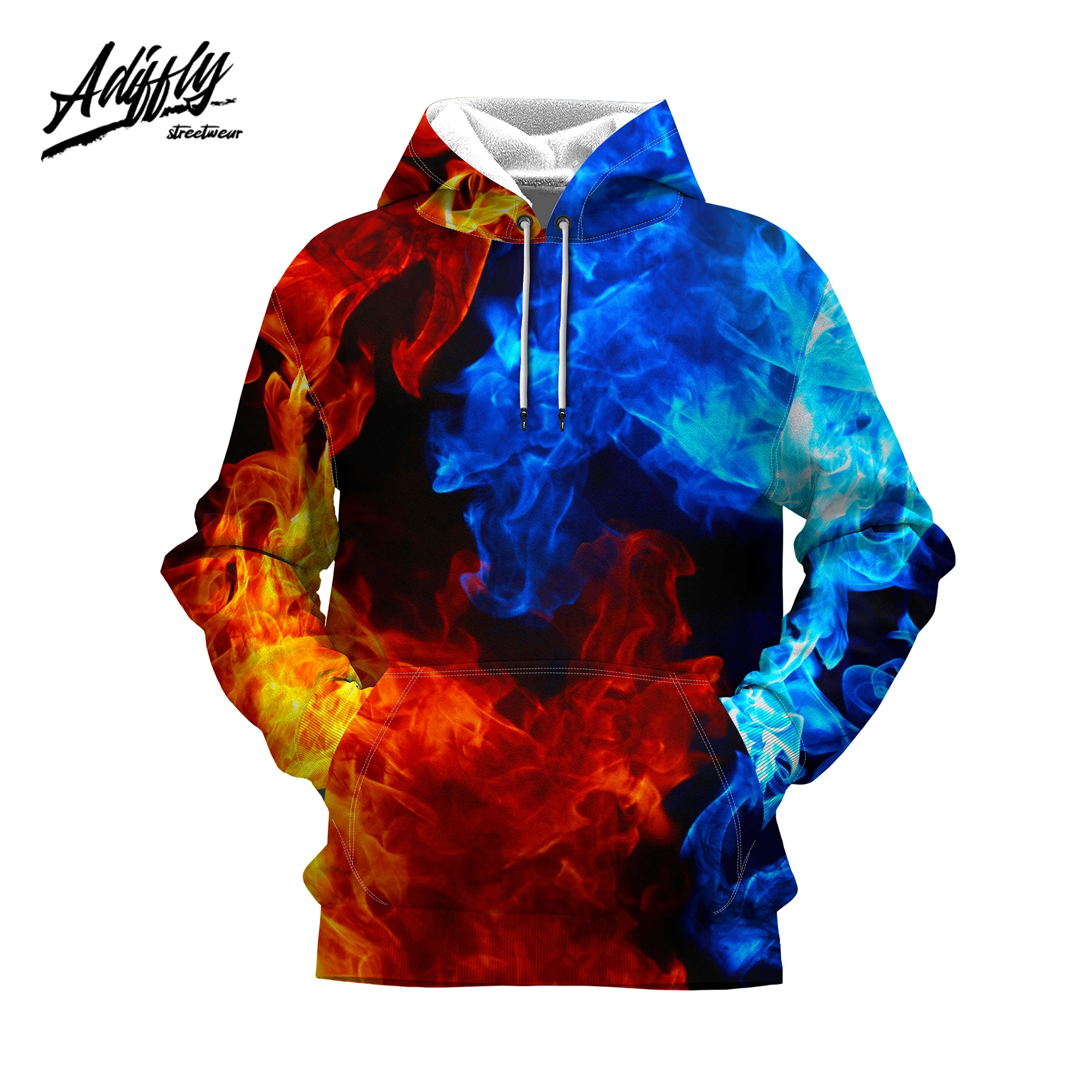 

Adiffly Cool 3D Blue Fire 3D Print Graphic Hoodies Fashion Long Sleeve Sweatshirts For Men Pullover With Pocket
