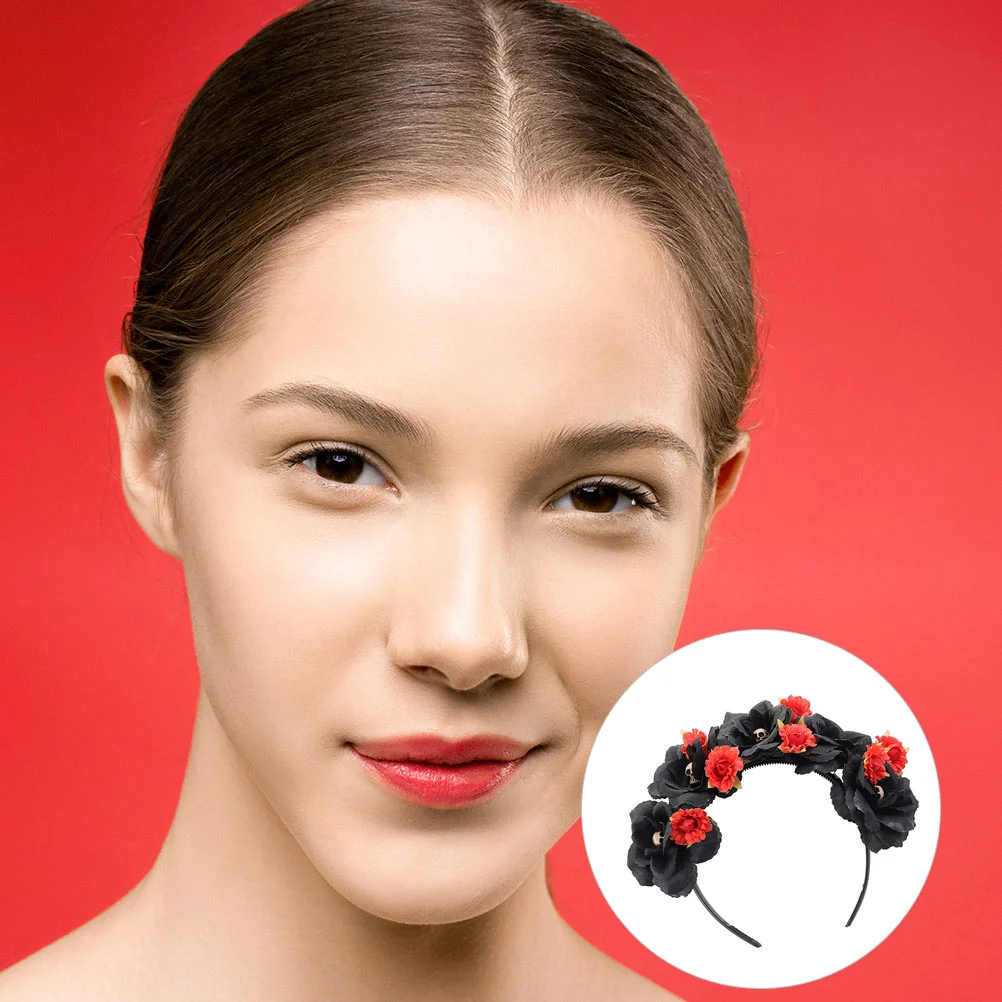 

Headband Flowermexicanday Dead Therose Headpiece Gothiccostume Floral Festival Party Hair Headdresswomen Hoop Fabric Black
