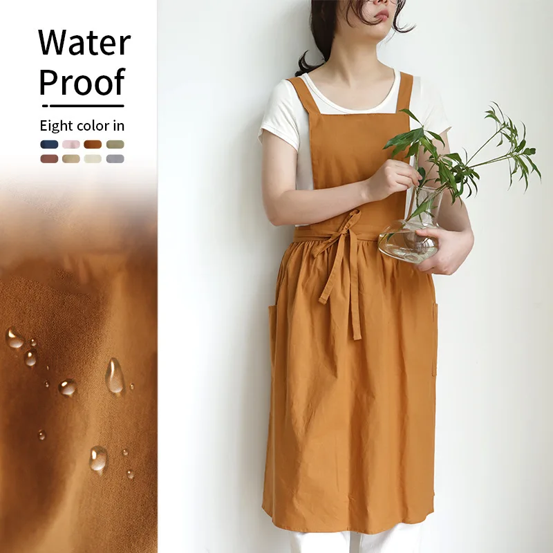 

Новый Многоцветный простой плиссированный фартук, Женский кухонный фартук для кофейни, водонепроницаемый хлопковый фартук с защитой от загрязнений
