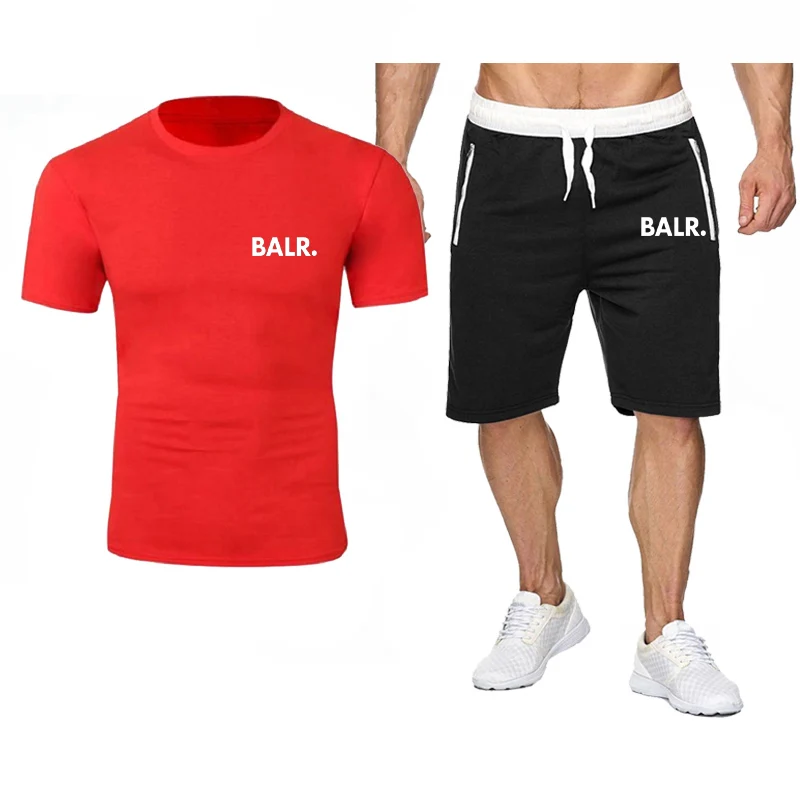 

2023 summer New BALR Printed Pure Cotton Men 'S O-Neck T -Shirt +Sports Shorts Set High Quality Casual Two Pieces Sets