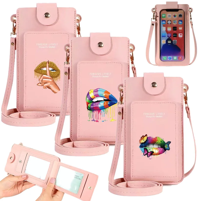 Купи Women Touch Screen Mobile Phone Bag Fashion Mini Card Cell Cover Wallet Shoulder Crossbody Bags Mouth Print PU Leather Handbag за 2,686 рублей в магазине AliExpress