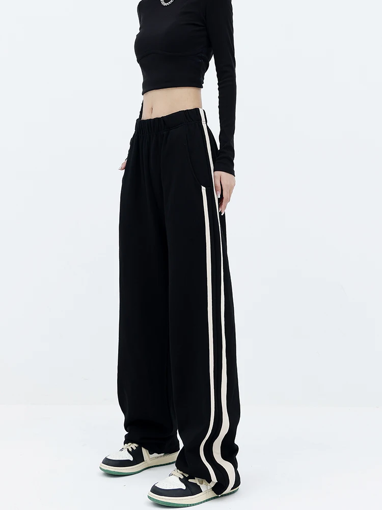 

Women's High Waist Wide Leg Elastic Waist Striped Sweatpants 2023 Spring Korean Baggy Casual Streetwear Daily Joggers Pants