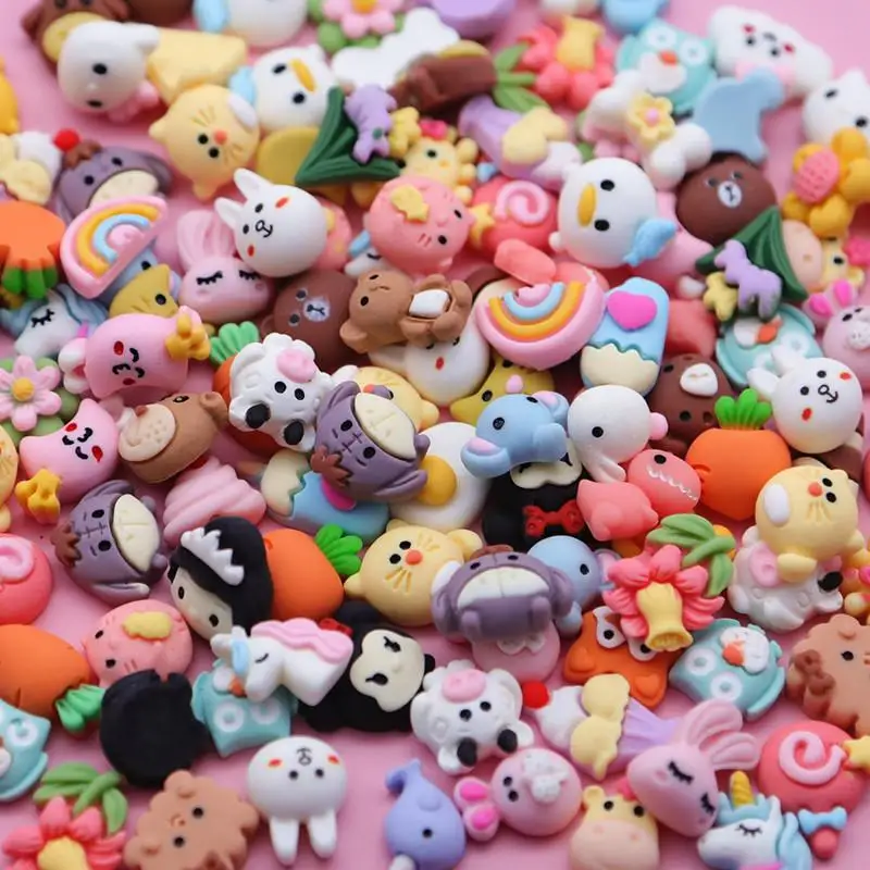 

100Pcs Kawaii Cartoon Animals Resin Girly Heart Nail Art Accessories Jewelry Accessories Random Mix Toy for Girls