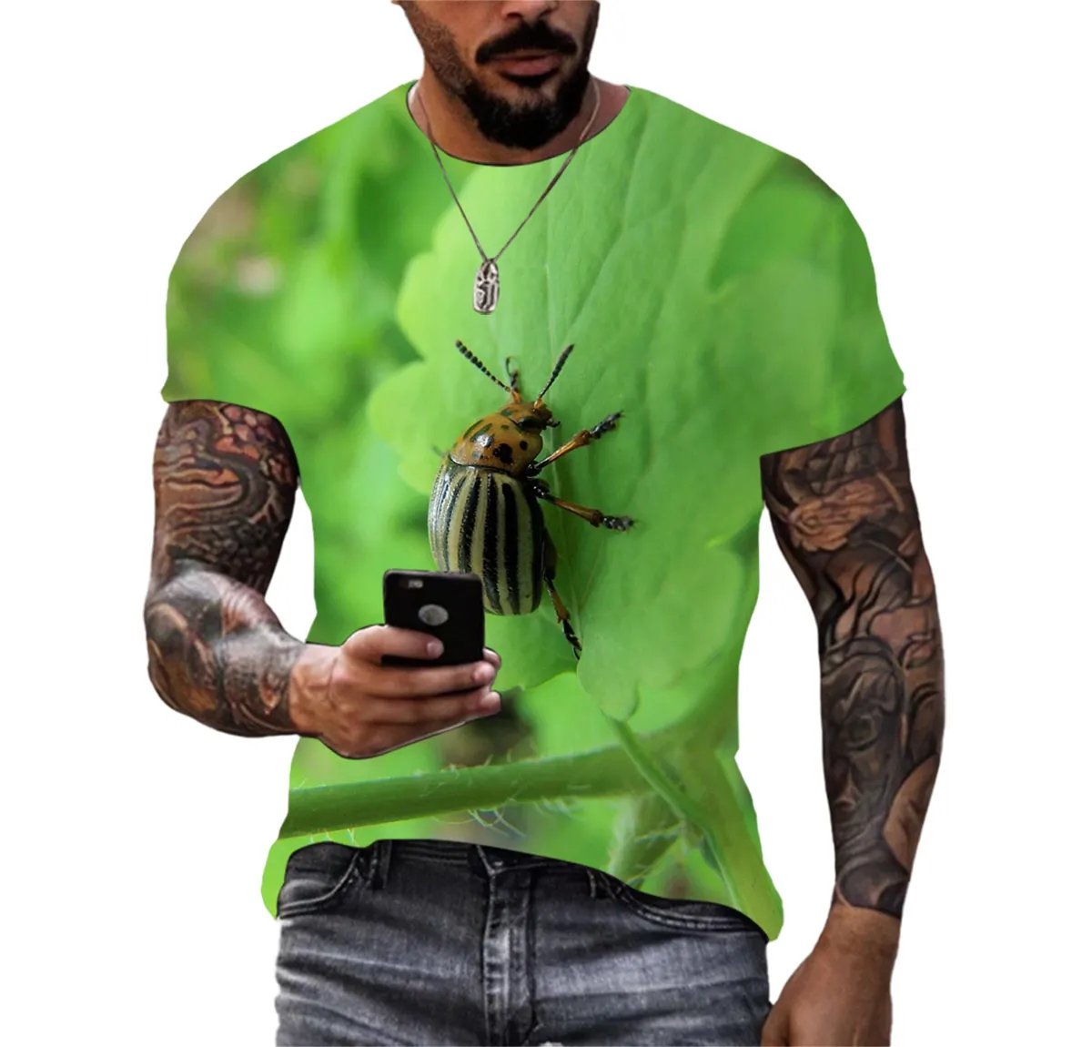 

Personality Creative Dung Beetle Pattern Summer Men's Printed Shirt Alternative Hip-hop Fun Small Animal High-quality T-shirt