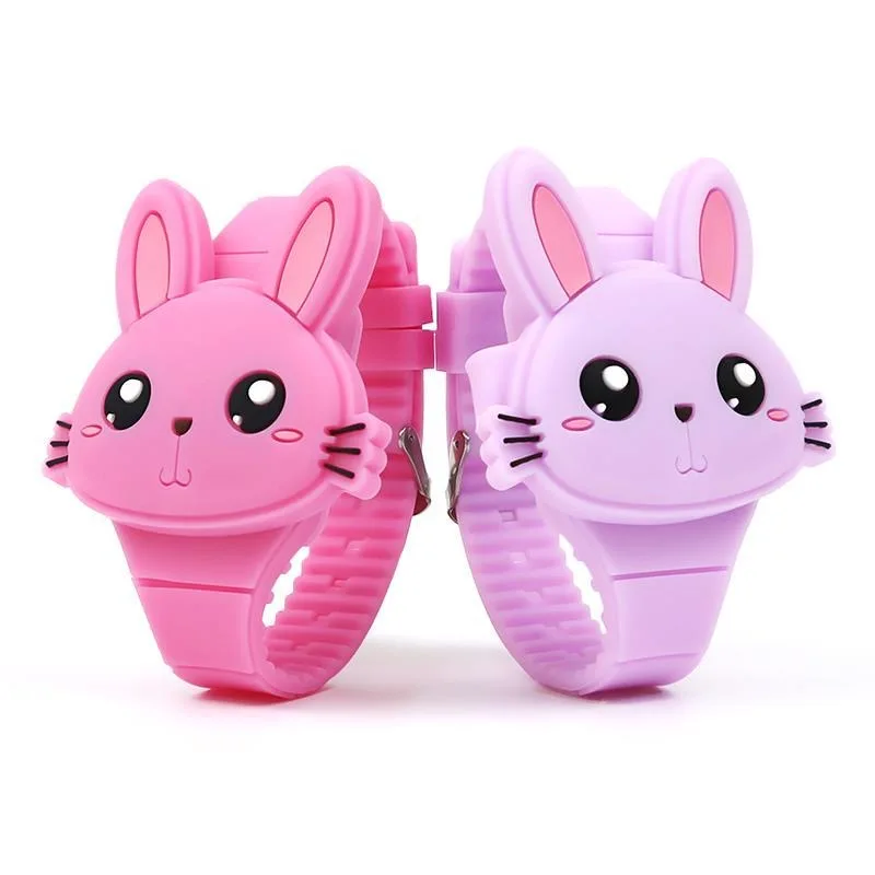 

2psc Silicone watch children's sports LED electronic watch cartoon watch flip rabbit electronic toy table