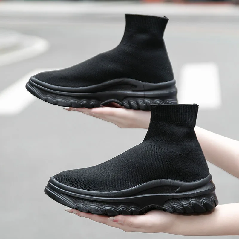 Ladies Sock Boots Womens High Top Casual Shoes Stretch Boots Fashion Breathable Ankle Boots High Quality Size 35-42