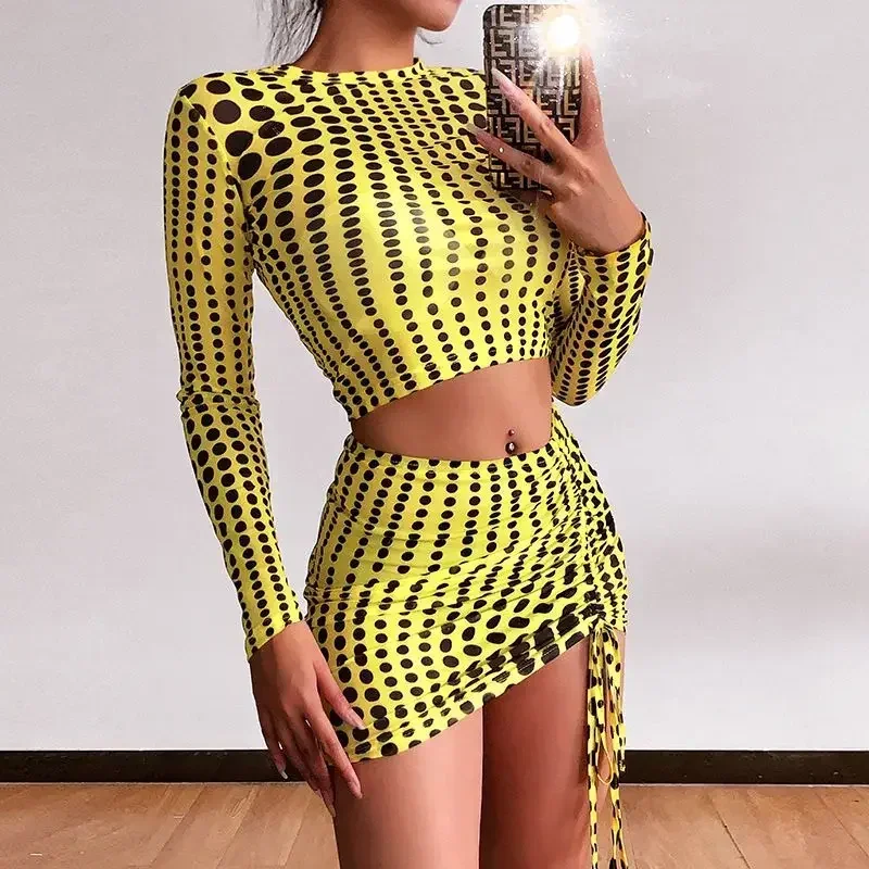2024 женский новый сетчатый полупрозрачный топ с длинными рукавами юбка-футляр