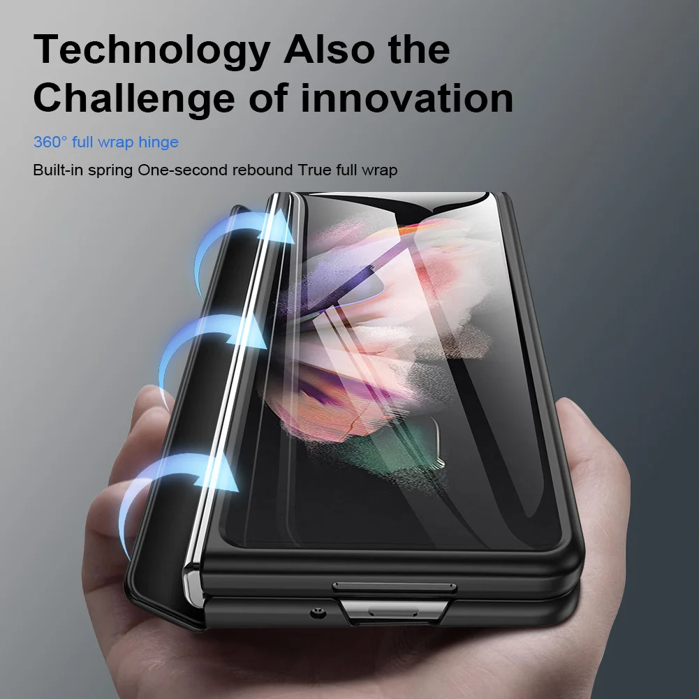 Shockproof Phone Case for Samsung Galaxy Z Fold 3 Spring Hinge Protection Full Cover With Magnetic Kickstand PC Screen Protector