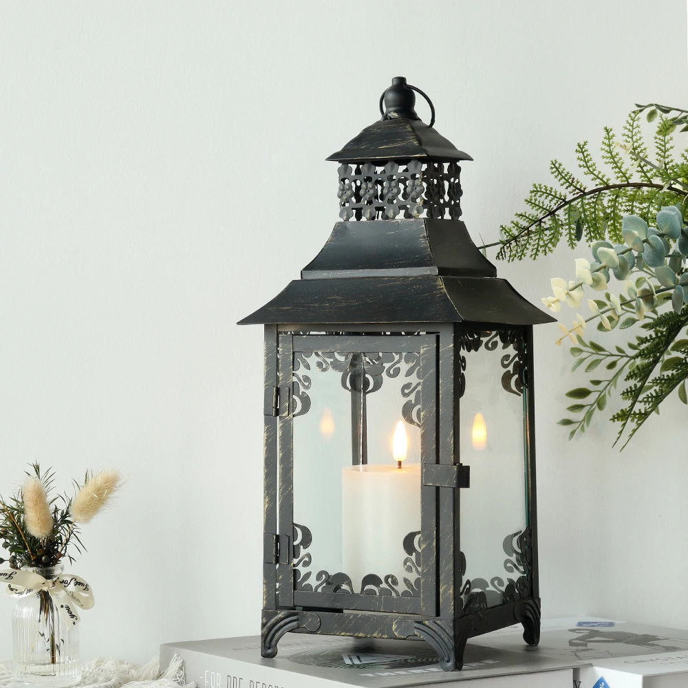 

Metal Candle Holder Lantern Vintage Hanging Lantern Decorative Candle Lantern Indoor Outdoor Lighting Garden Halloween Lights