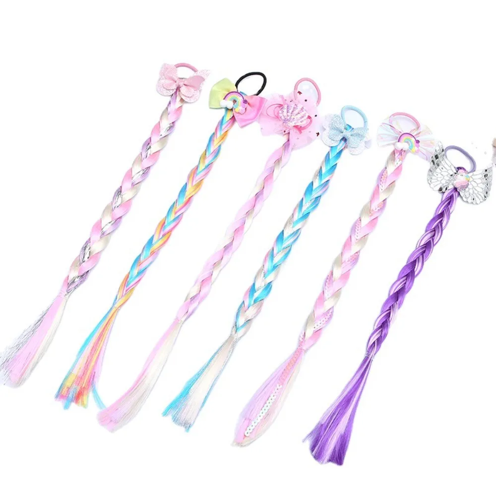

Party Natural Rainbow Girls Cartoon Bow Ponytail Butterfly Braids Wig Colorful Braid Headband Holder Rubber Bands