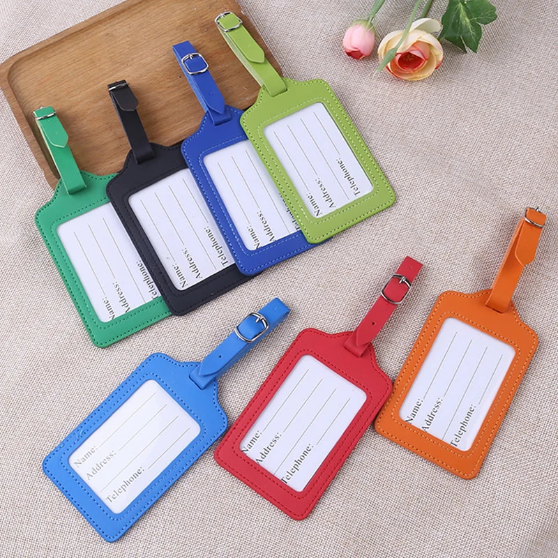 

1Pc Colorful PU Leather Luggage Tag Cover Boarding Pass Suitcase ID Address Holder Baggage Boarding Label Travel Accessories