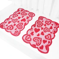 valentines day red lace heart print tablecloth and placemat for anniversary wedding valentines gift home decor love table runner