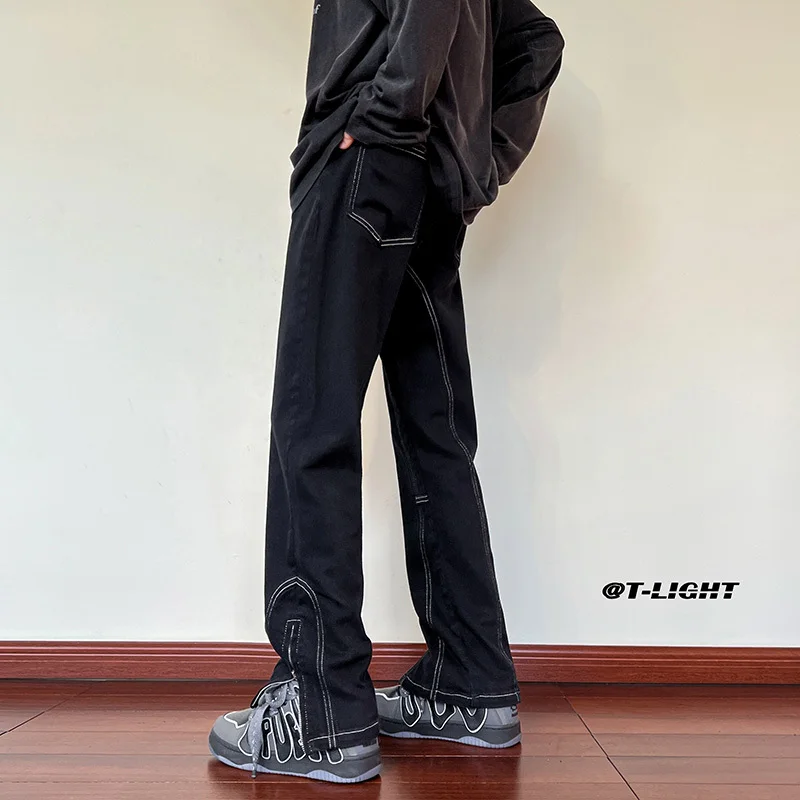 White Black Jeans Men Slim Fashion Casual Cotton Straight Jeans Men Streetwear Hip-hop Tight Denim Pants Mens Trousers M-3XL