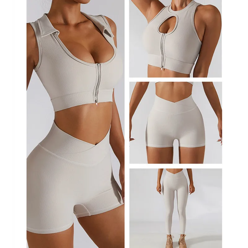 

Women Seamless Yoga Set Fitness Gym Sports Wear Sports Bra High Waist Shorts Pants 2Pcs Workout Ribbed Female Tracksuit Outfit