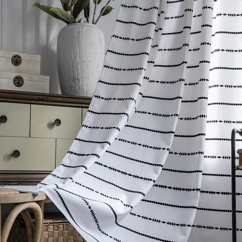 American Curtains Bohemian Black Stripes Printed Handmade Large Hanging Spikes Translucent Three Ways Rod Punch Hook |
