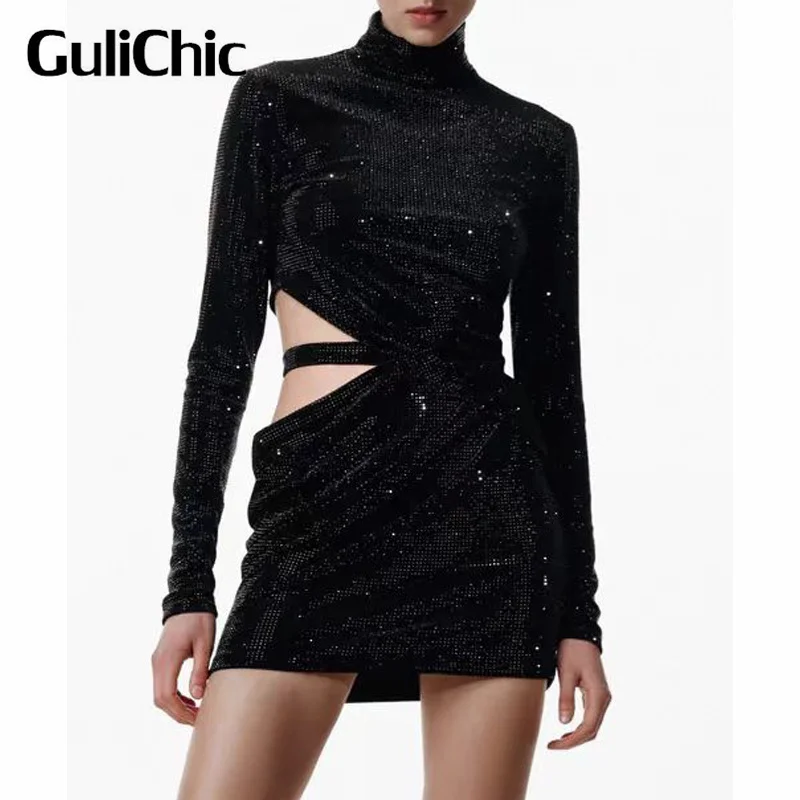 11.11 GuliChic сексуальное клубное вечернее асимметричное бархатное тонкое