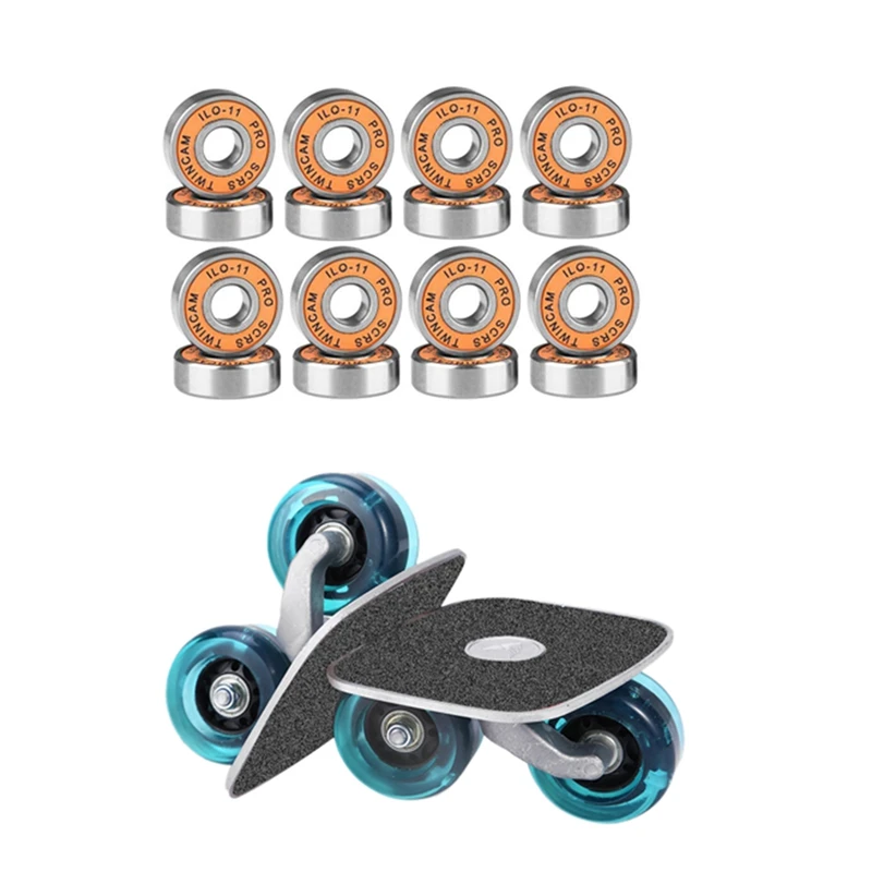 

2 Pcs Drift Board Skates Anti-Slip Plate Blue Wheel & 16Pcs ILQ-11 Skate Scooter Oil Lubricated Smooth Skate Bearing