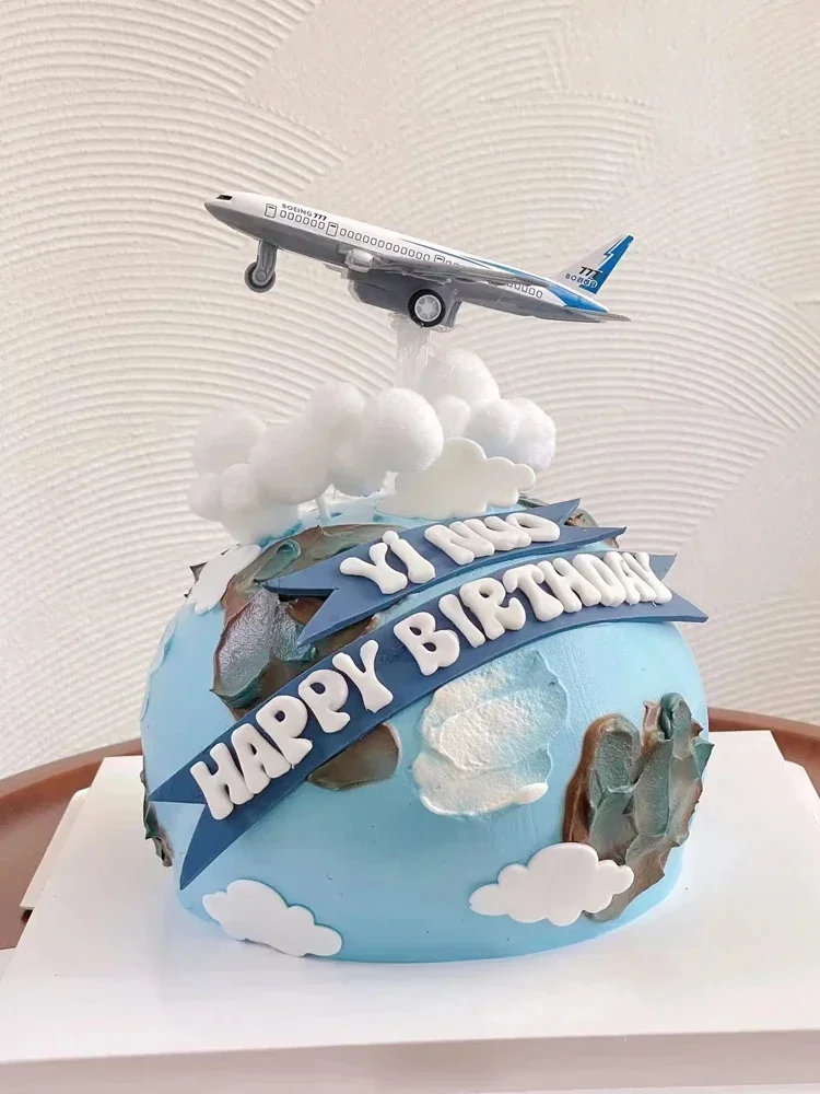 

Cartoon Cloud Airplane Cake Topper Fighter Windmill Boy Pilot Happy Birthday for Kid Cake Decoration Sweet Gifts