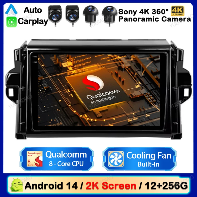 Автомобильный радиоприемник Android 14 для Toyota Fortuner 2 2015 2016 2017 2018 2019 2020 мультимедийный