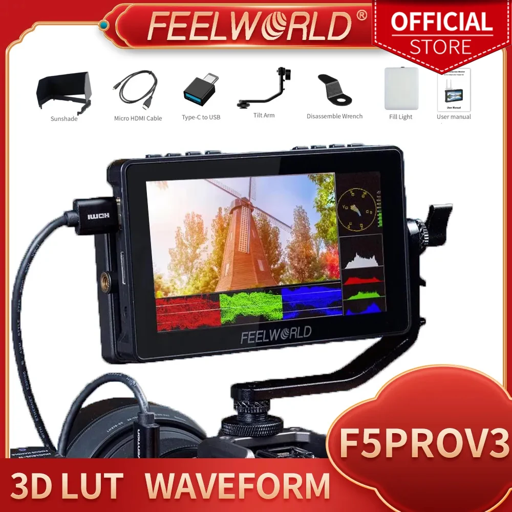 

FEELWORLD F5 Pro V3 5.5 Inch 3D LUT Touch Screen DSLR Camera Field Monitor 4K HDMI Input Output LED Light Wireless Transmission