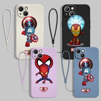 iron man marvel spider man for apple iphone 13 12 11 pro max mini xs xr x 8 7 6s 6 plus liquid rope with lanyard phone case