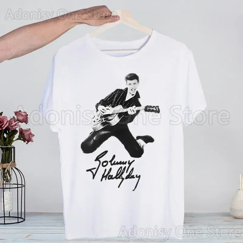 Фото Футболки Johnny Hallyday, летние мужские/женские футболки в стиле хип-хоп с забавным принтом, уличная одежда, футболка с короткими рукавами, топ №4