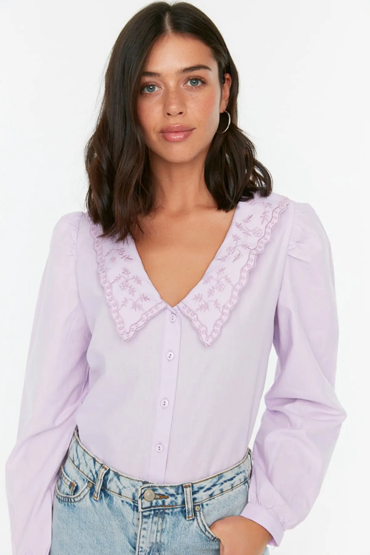 

Lilac collar Detailed Shirt O05 Summer women's Shirts Fashion women's Blouses women's Blouses 215182556