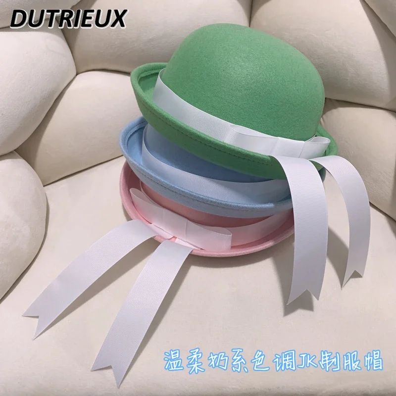 Мягкая молочного цвета японская форма JK Женская шерстяная шляпа в студенческом