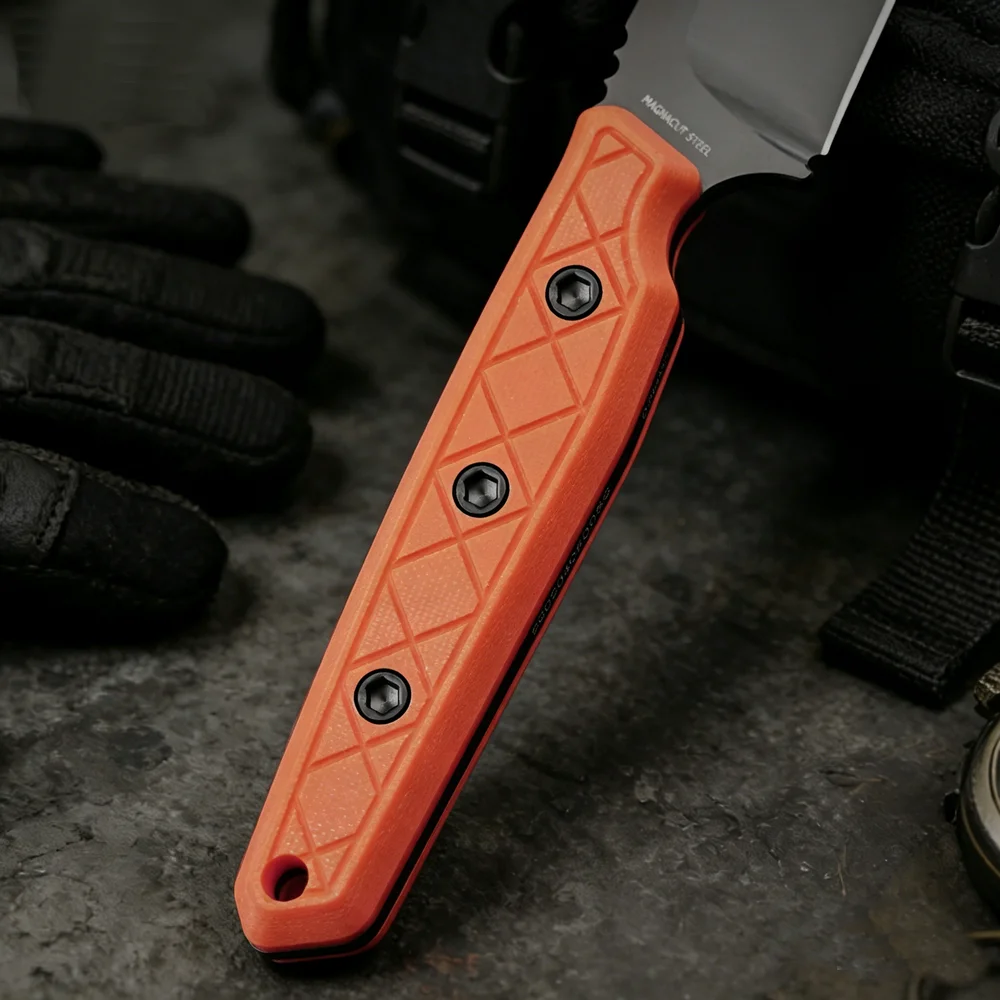 Фото Нож Hx Outdoors Cassic Magnacut, премиальные стильные ножи, карманный нож с фиксированным клинком 2,95 дюйма, оранжевая рукоять G10, 62Hrc, Kydex, дропшиппинг №3
