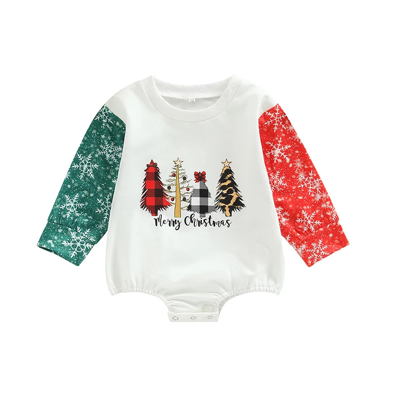 

Демисезонный Рождественский комбинезон для маленьких девочек на возраст 0-24 месяца с принтом снежинок и рождественской елки, боди с длинным...