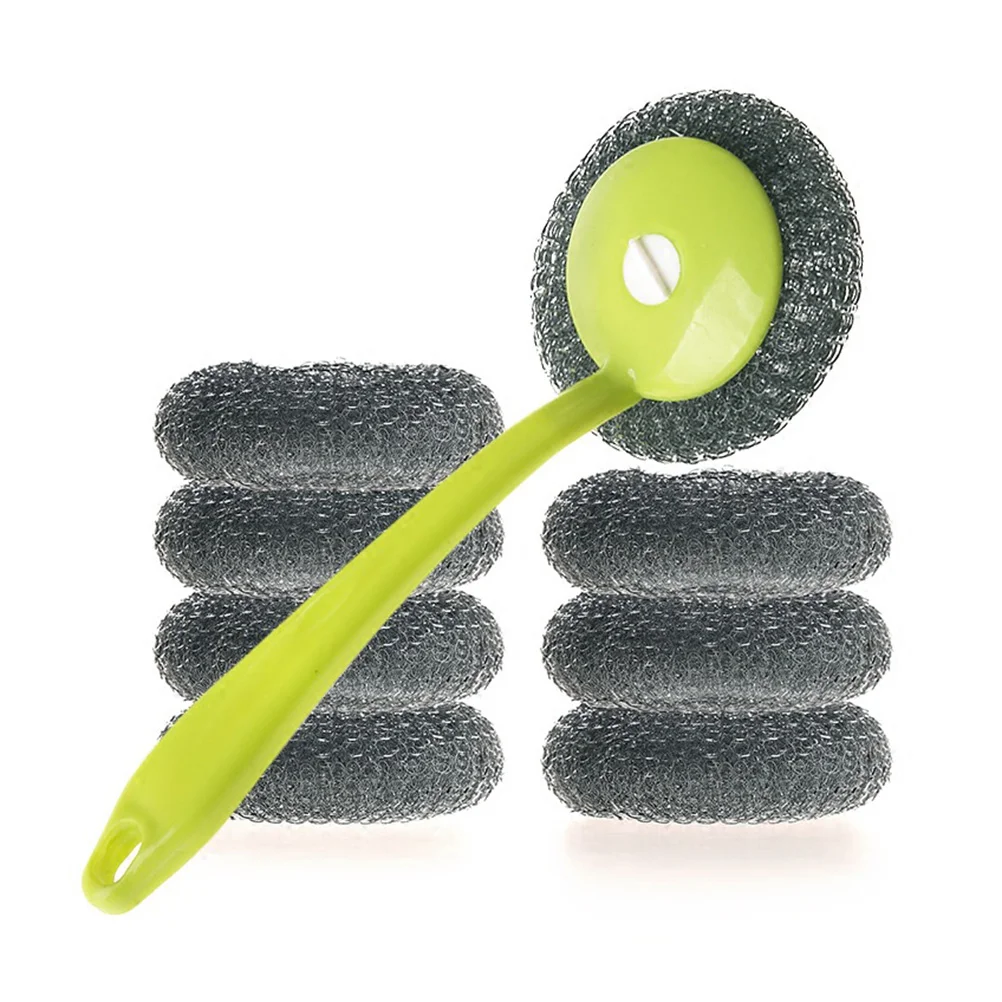 

Steel Wire Scrubber Stainless Handle Brush Cleaning Scourer Scrub Pads Washing Sponge Brushes Pot Metal Pad