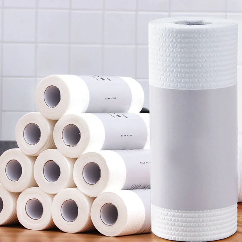 

50pcs/roll Lazy Rag Disposable Paper Towel Cleaning Cloth Non-woven Dish Cloth Absorbent Paper Towel Kitchen Cleaning Supplies