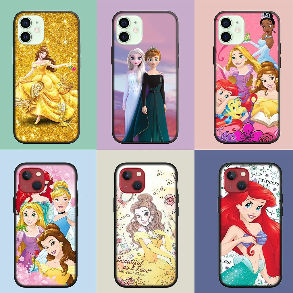Мягкий чехол D-Disneys Princess для iPhone 16 15 14 13 12 Mini Pro XS Max X XR 7 8 Plus + 15+ телефона