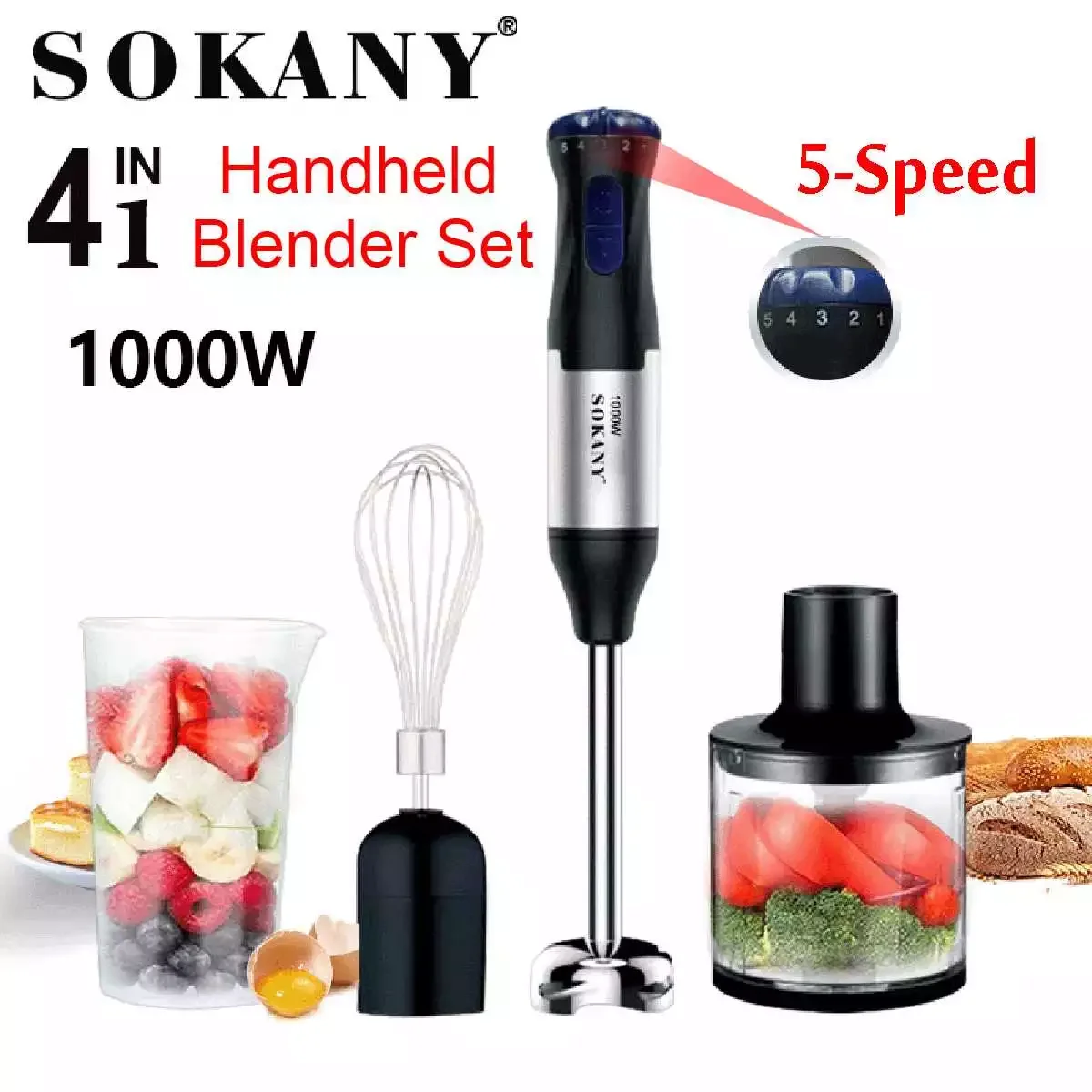 

5 Speed 1000W Hand Blender Electric Food Mixer Juicer Meat Grinder Chopper Ice Crushing Kitchen Vegetable Fruit Stirring Gift