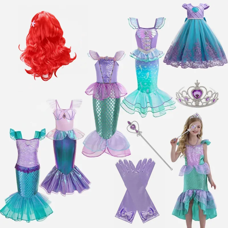 

Little Mermaid Tail Dress for Girls Kids Birthday Halloween Carnival Party Princess Cosplay Costume Summer Children Clothes