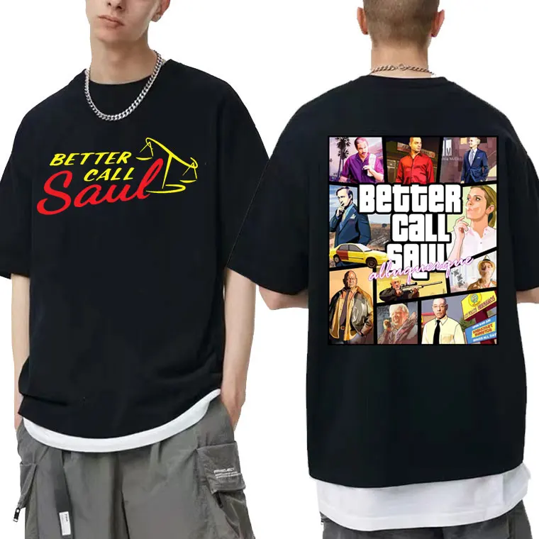 Купи Men Women Black Short Sleeves Tee Men's Hip Hop Streetwear Breaking Bad Double Sided Printed T Shirt Better Call Saul T-shirts за 415 рублей в магазине AliExpress