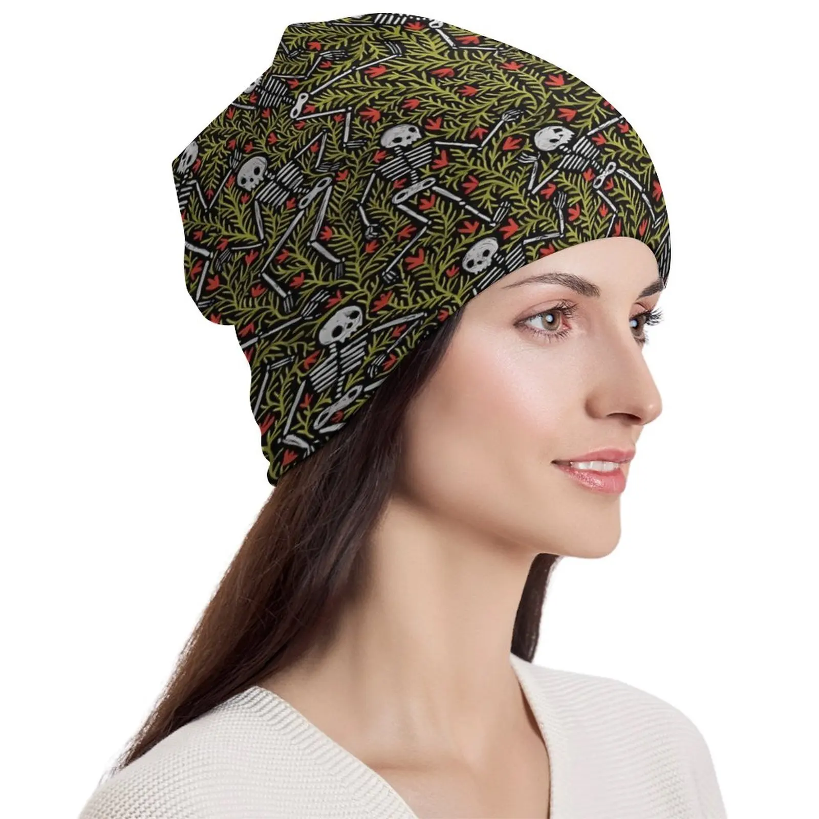 

Dancing Skeleton Beanie Hats Floral Print Bonnet Hats Men Women Unisex Casual Outdoor Sport Knit Hat Autumn Graphic Elastic Caps