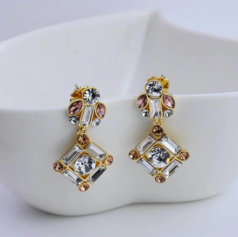 

geometric square flashing diamond golden leaf earrings gorgeous women elegant wedding banquet classic jewelry