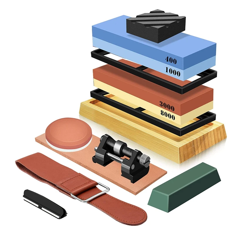 

1Set Knife Sharpening Stone Whetstone Knife Sharpener 4Side Grit 400/1000 3000/8000 For Knife