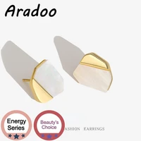 aradoo white shell s925 sterling silver stud earrings 18k gold plated art design irregular light luxury shell stud earrings