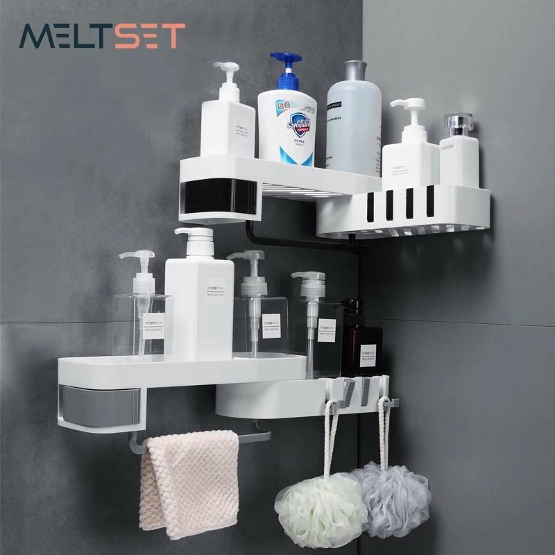 

180 Degree Rotating Corner Shower Shelf Double-layer Bathroom Storage Rack for Cosmetic Shampoo Holder Wall Mounted Kitchen Rack