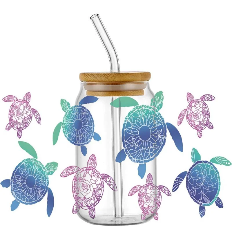 

UV DTF наклейка на стакан с черепахой