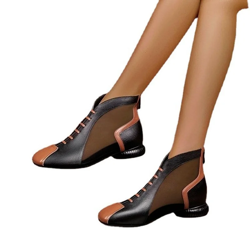 

Morematch Coarse Heel Spring and Autumn Sandal New Small Square Head Low Heel Cool Boots Spell Color Roman Gauze Women's Shoes