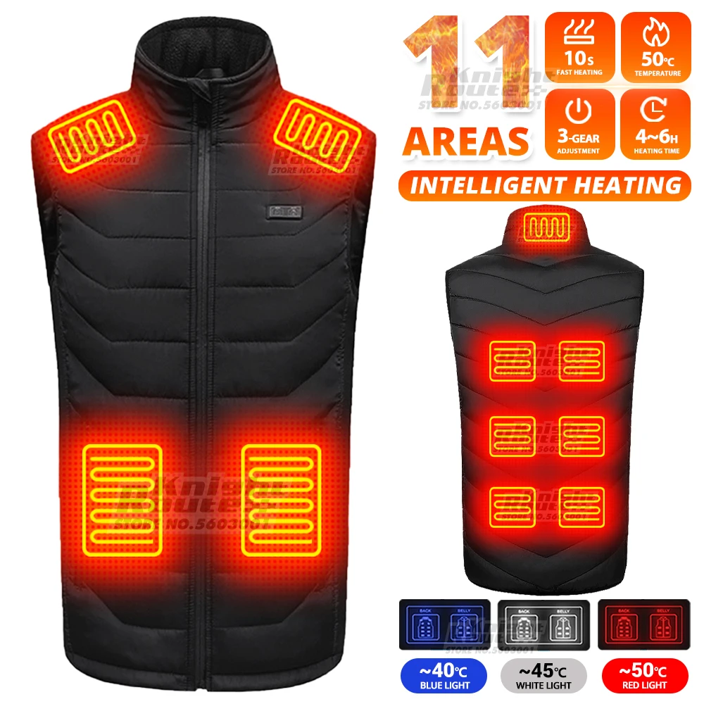 

Men Autumn Winter Smart Heating Vest 11 Areas Heated Jacket Women Outdoor Flexible Thermal Winter Warm Outdoor Camping Skiing