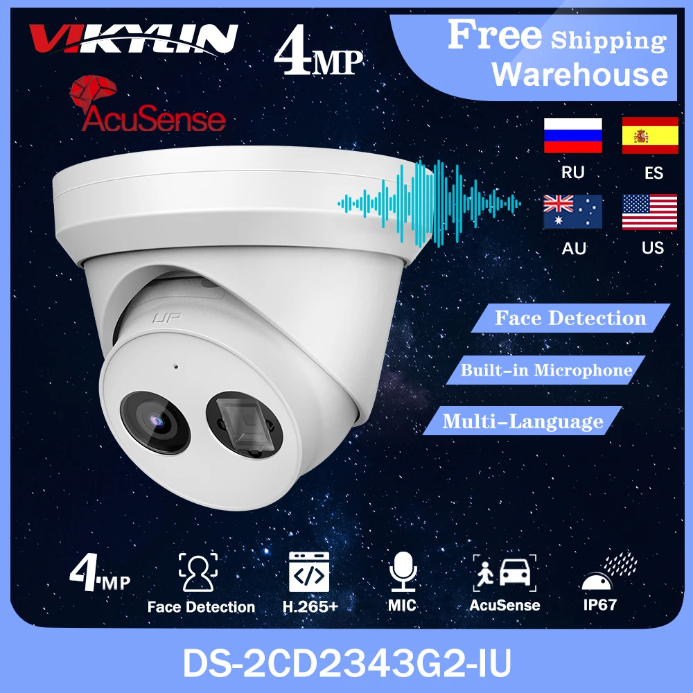 

OEM Hikvision DS-2CD2343G2-IU 4MP Built-in Microphone AcuSense H.265+ IP67 POE Turret Network IP Camera IR 30m CCTV Fixed IPC
